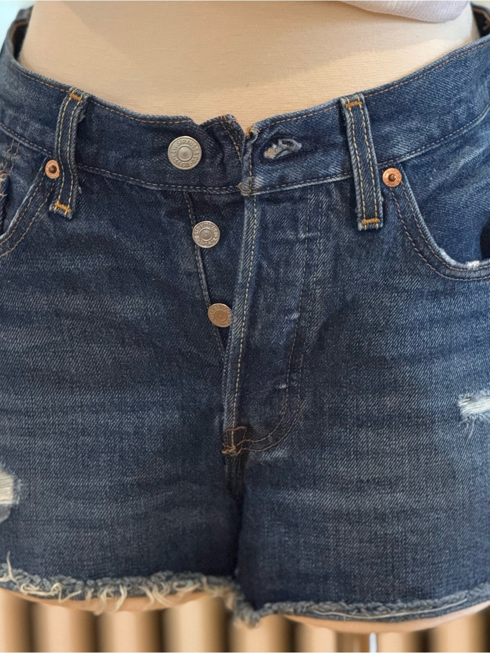 Levi's Dark Blue Boyfriend Denim Shorts with Button-Fly